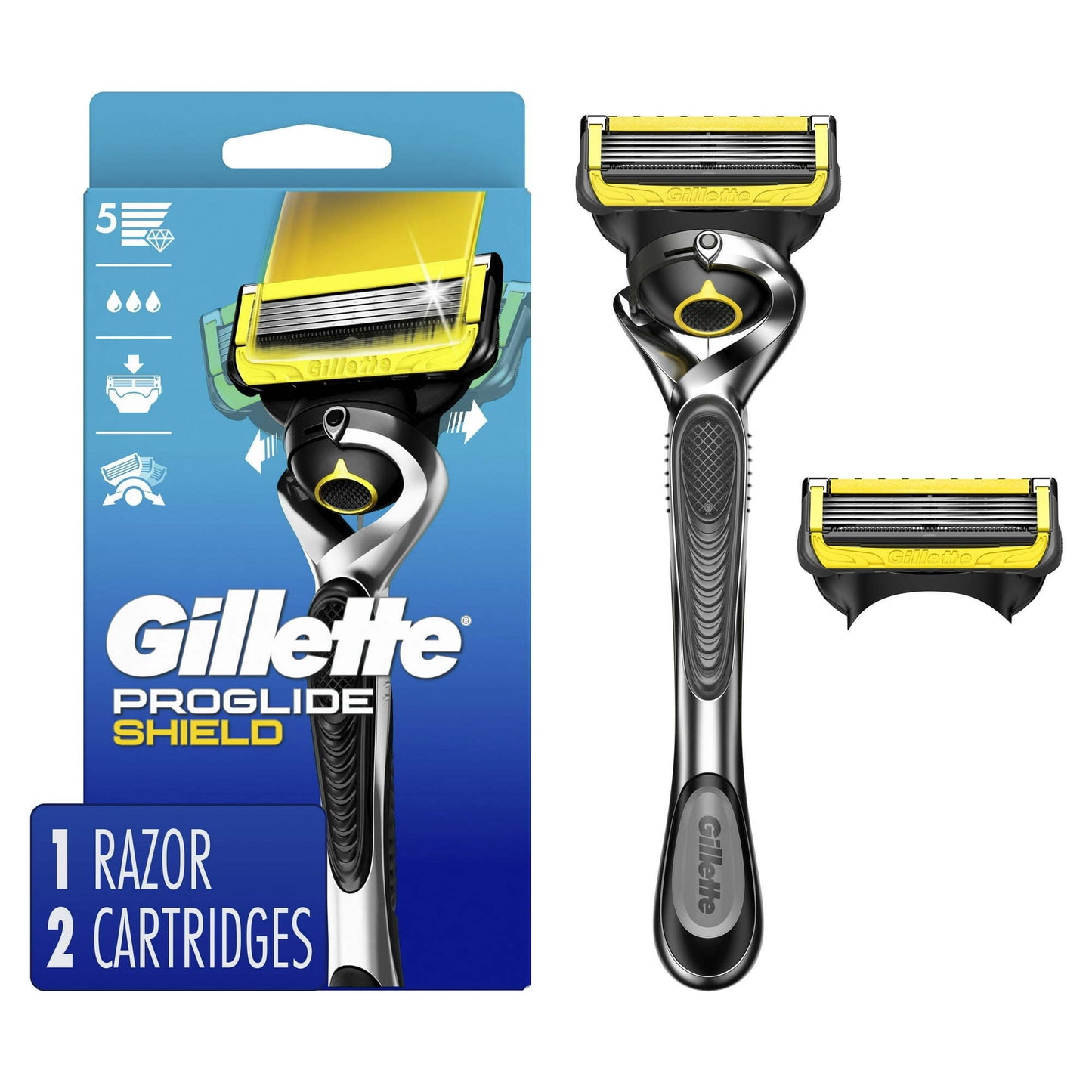 Gillette ProGlide Shield Men's Razor Handle + 2 Blade Refills, Silver