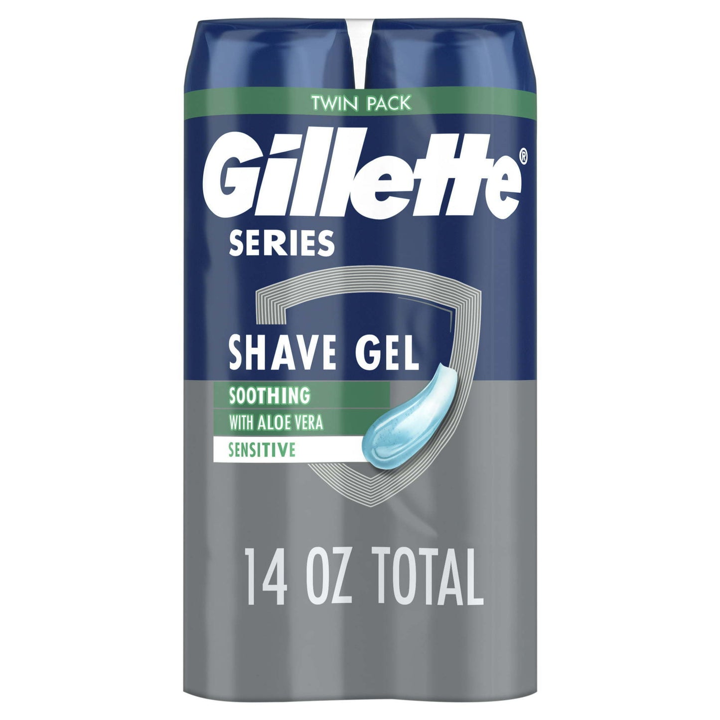 Gillette Series Soothing Shave Gel for Men with Aloe Vera, Twin Pack, 14 oz