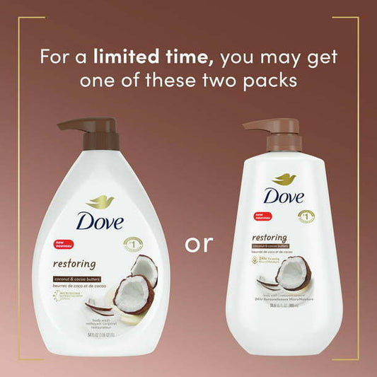 Dove Restoring Liquid Body Wash with Pump Coconut & Cocoa Butter, 30.6 oz