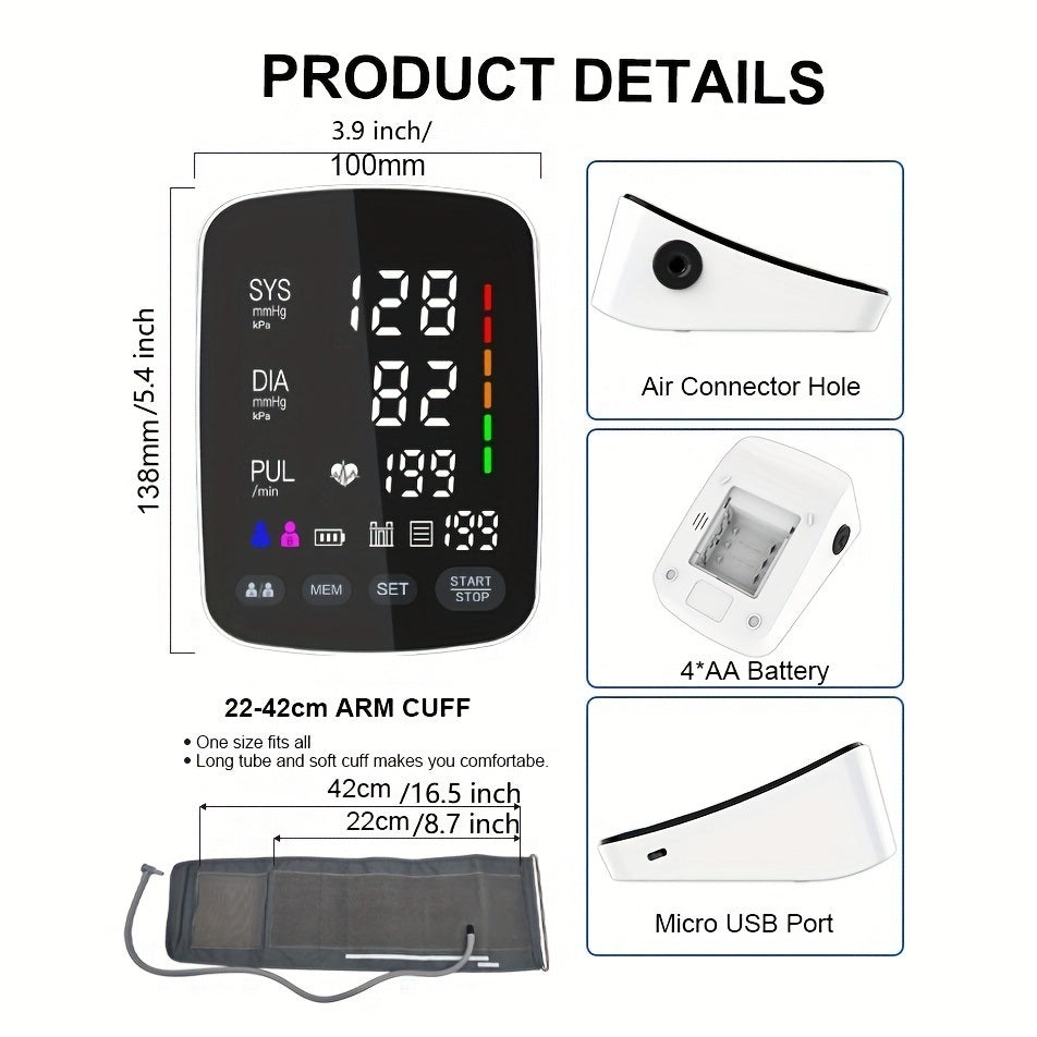 Automatic High Blood Pressure Detector For Home Use; Large Color Screen Easy To Read; Automatic Upper Blood Pressure Monitor With Extral Large Blood Pressure Cuff