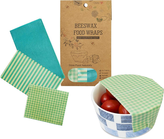 Beeswax Food Wraps. Pack of 3 Assorted Organic Bee Wax Wrapping Papers with Animals. Reusable Set of Small; Medium; Big Natural Cloth Wrappers