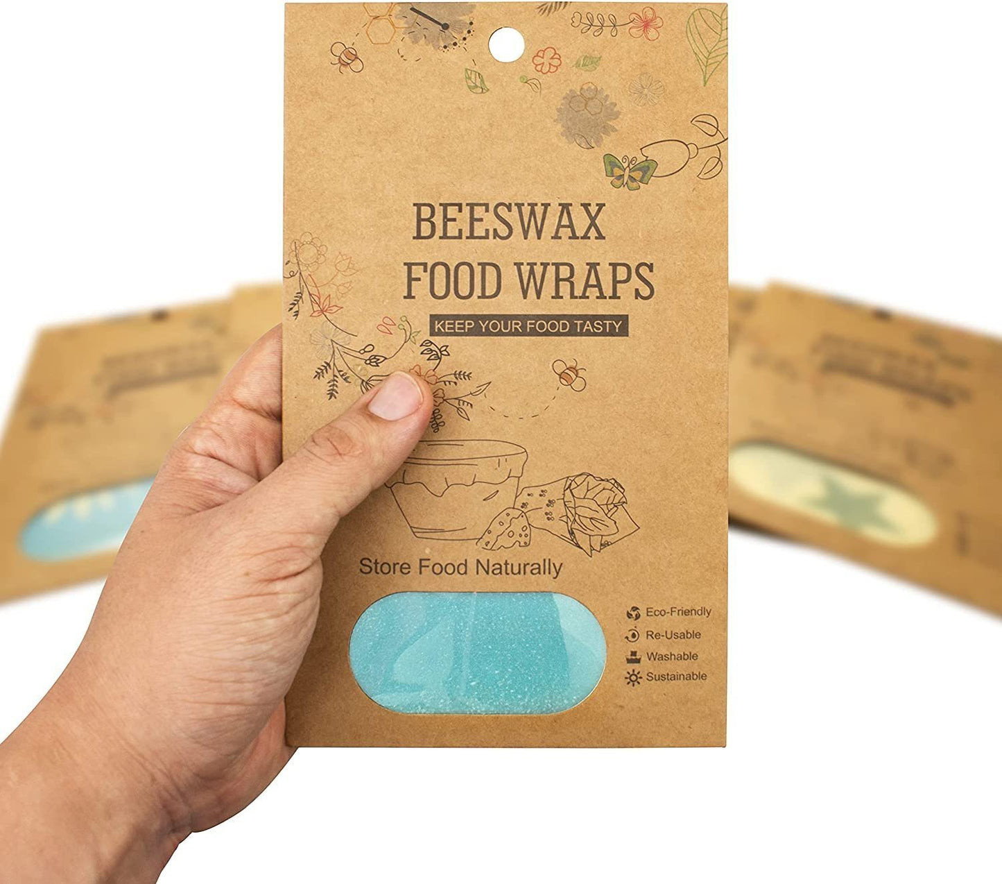 Beeswax Food Wraps. Pack of 3 Assorted Organic Bee Wax Wrapping Papers with Animals. Reusable Set of Small; Medium; Big Natural Cloth Wrappers