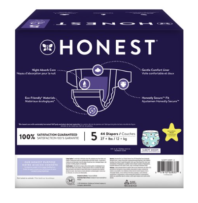 The Honest Company Overnight Baby Diapers, Sleepy Sheep, Size 5, 44 ct