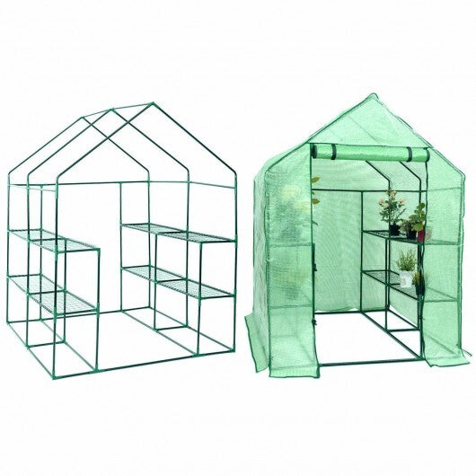 8 shelves Mini Walk In Greenhouse Outdoor Gardening Plant Green House - Color: Green