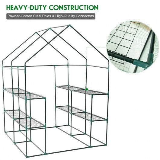 8 shelves Mini Walk In Greenhouse Outdoor Gardening Plant Green House - Color: Green